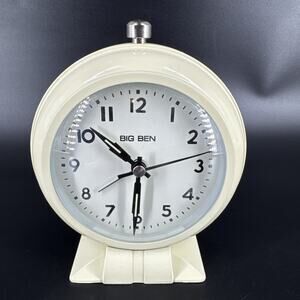 Retro Style Art Deco Big Ben Alarm Clock Beige Battery Operated MCM Works!